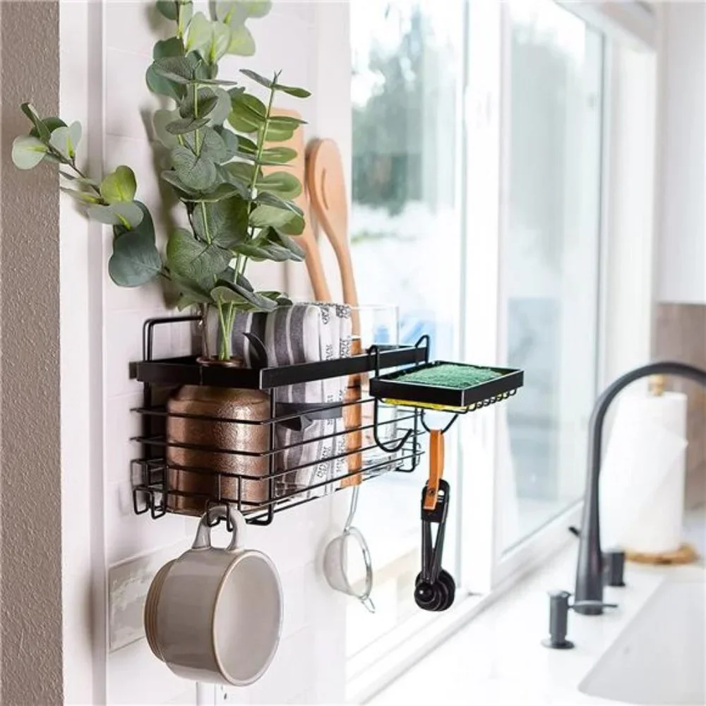 Shower Wall Caddy with Removable Soap Holder – 6 Sturdy Hooks for Storage